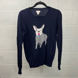 J. CREW French Bulldog Pullover Crewneck Sweater Women's‎ Small Navy **EUC